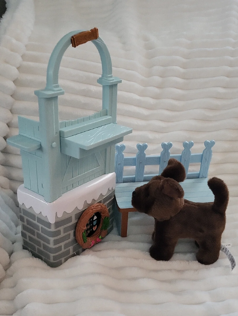 American Girl Wellie Wishers Cozy Up Cocoa Stand, Bench And Dog